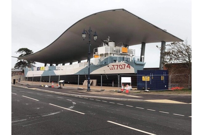 Grey and white fabric membrane canopy